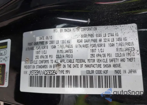 2010 Mazda Cx-9 Sport from USA, damaged, VIN JM3TB3MVXA0230264